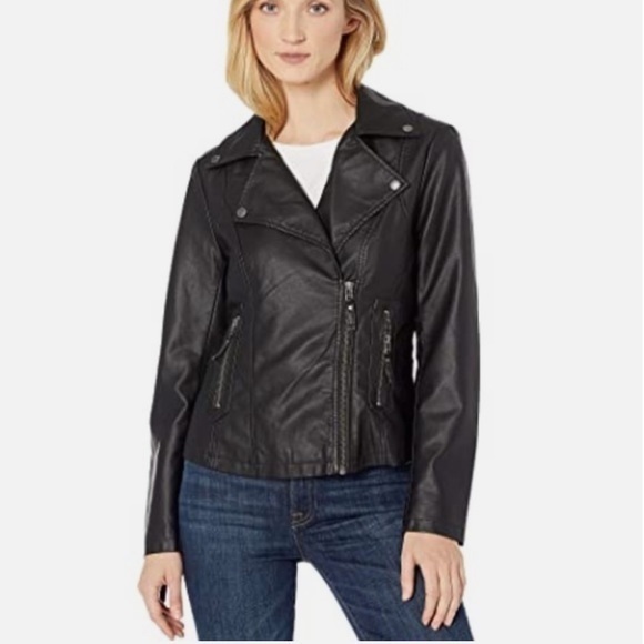 Max Studio black faux leather moto jacket NWT size L